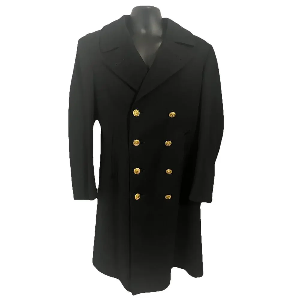 VTG U.S. Naval Navy Officers Bridge Peacoat Long Double Breasted Eagle Military